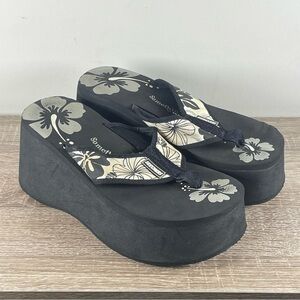 Y2K Skechers Floral Platform Flip Flops Wedge Thong Sandals - Size 8